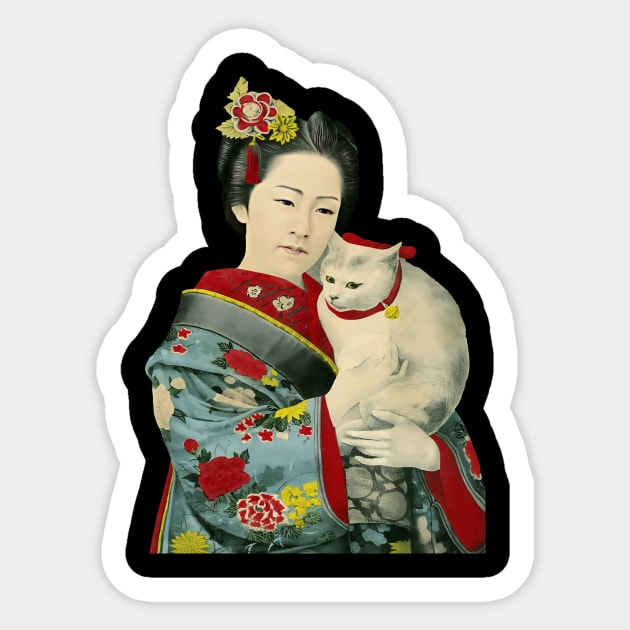 Neko and Japanese lady Sticker by geekmethat